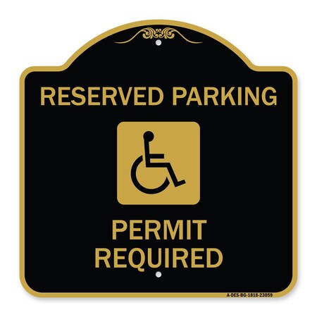 Signmission Reserved Parking Permit Required W/ Graphic, Black & Gold Aluminum Sign, 18" x 18", BG-1818-23059 A-DES-BG-1818-23059